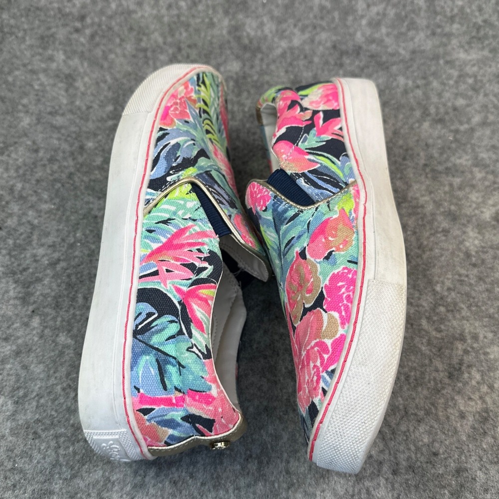 Lilly Pulitzer Julie Sneakers 6.5 Blue Tropical Floral Slip On Beach Club Blooms - Picture 10 of 13